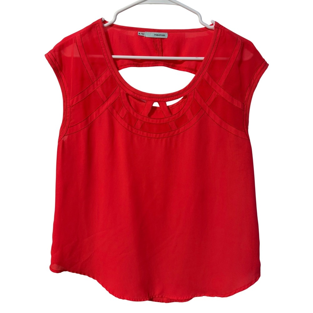 Maurices Blouse Womens Medium Red Lattice Cutout Keyhole